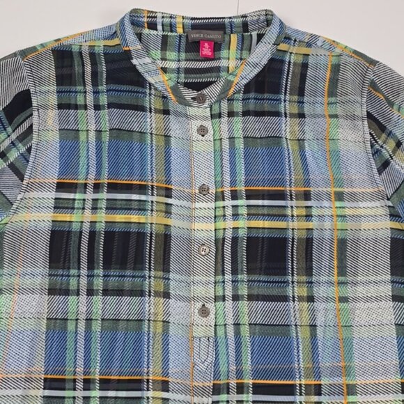 Vince Camuto Women's Semi Sheer Blue White Plaid Long Sleeves Blouse Size XL - Picture 8 of 12